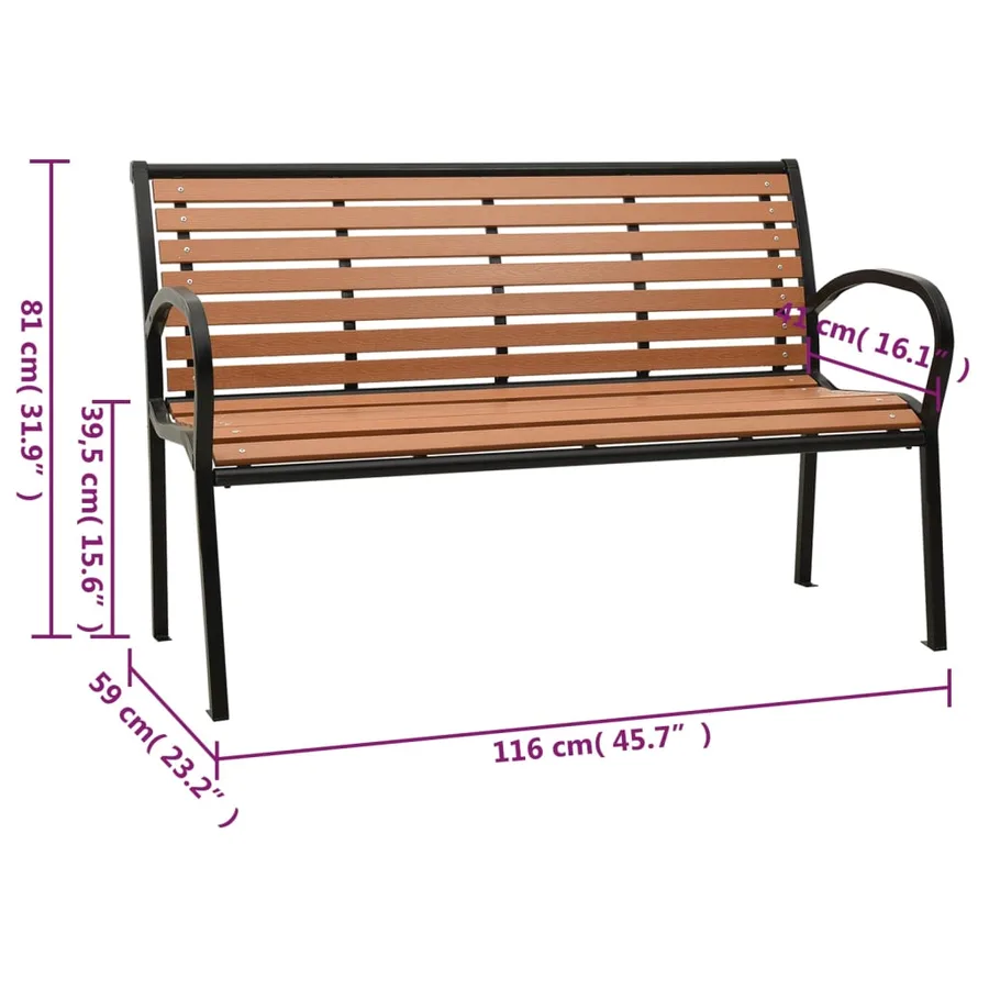 Banc de jardin Noir et marron 116 cm Acier et WPC - 6