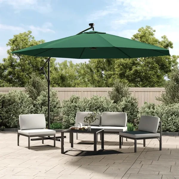 Parasol de jardin en porte-à-feux et lumières LED mât en métal