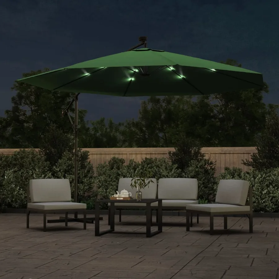 Parasol de jardin en porte-à-feux et lumières LED mât en métal - 3
