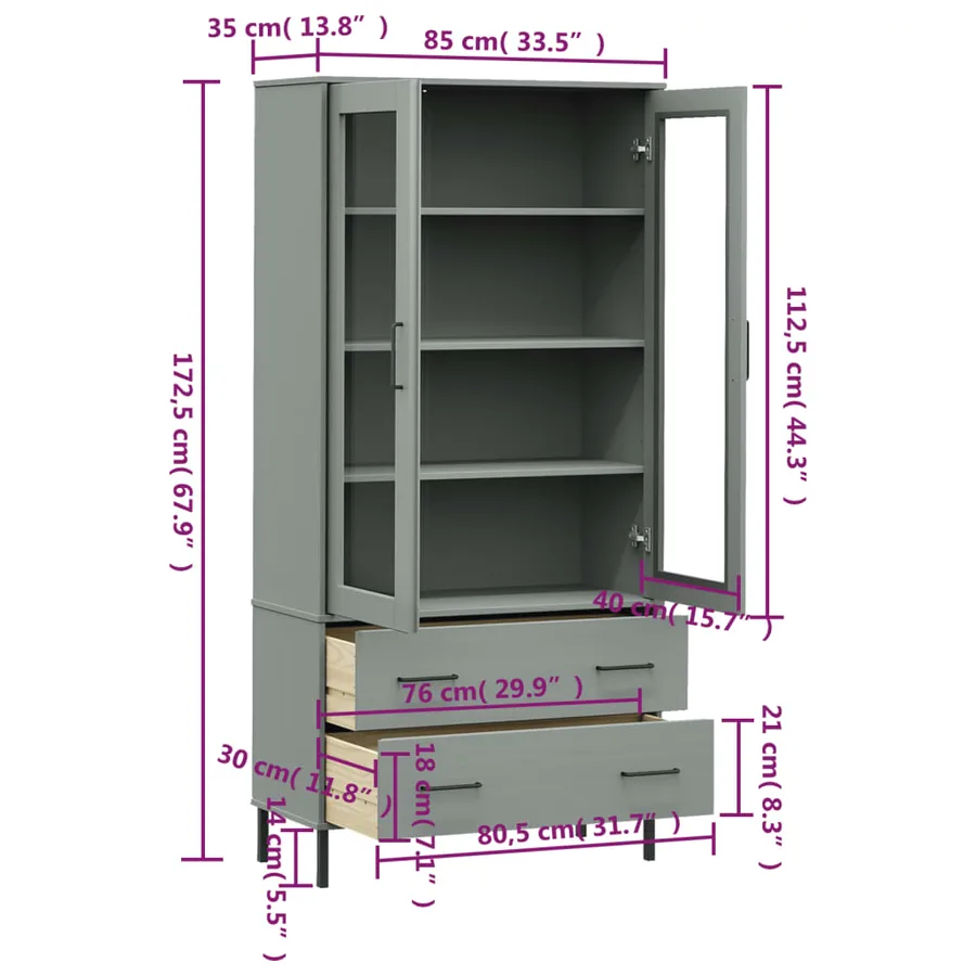 Bibliothèque avec pieds en métal Gris 85x35x172,5 cm Bois OSLO - 8