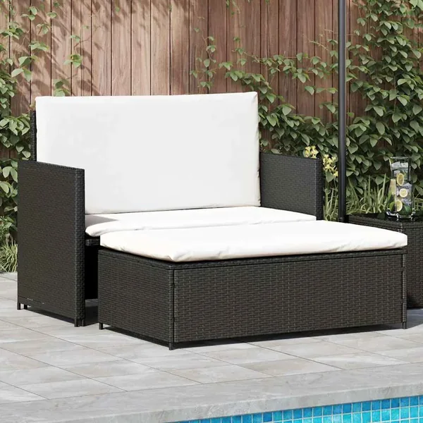 Salon de jardin 2 pcs avec coussins Résine tressée Noir