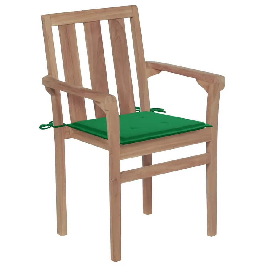 Chaises de jardin lot de 2 et coussins vert Bois de teck massif - 2