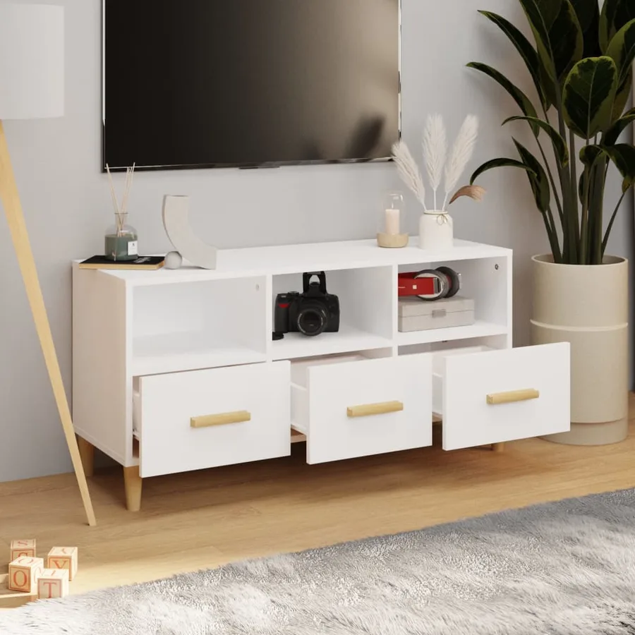 Meuble TV Blanc 102x36x50 cm Bois d'ingénierie - 3
