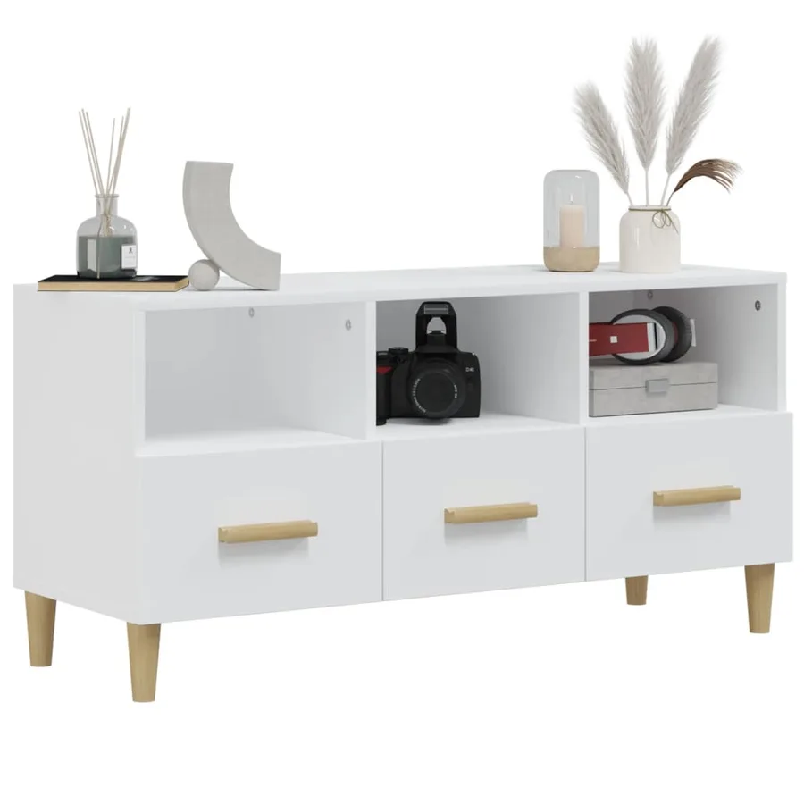 Meuble TV Blanc 102x36x50 cm Bois d'ingénierie - 4