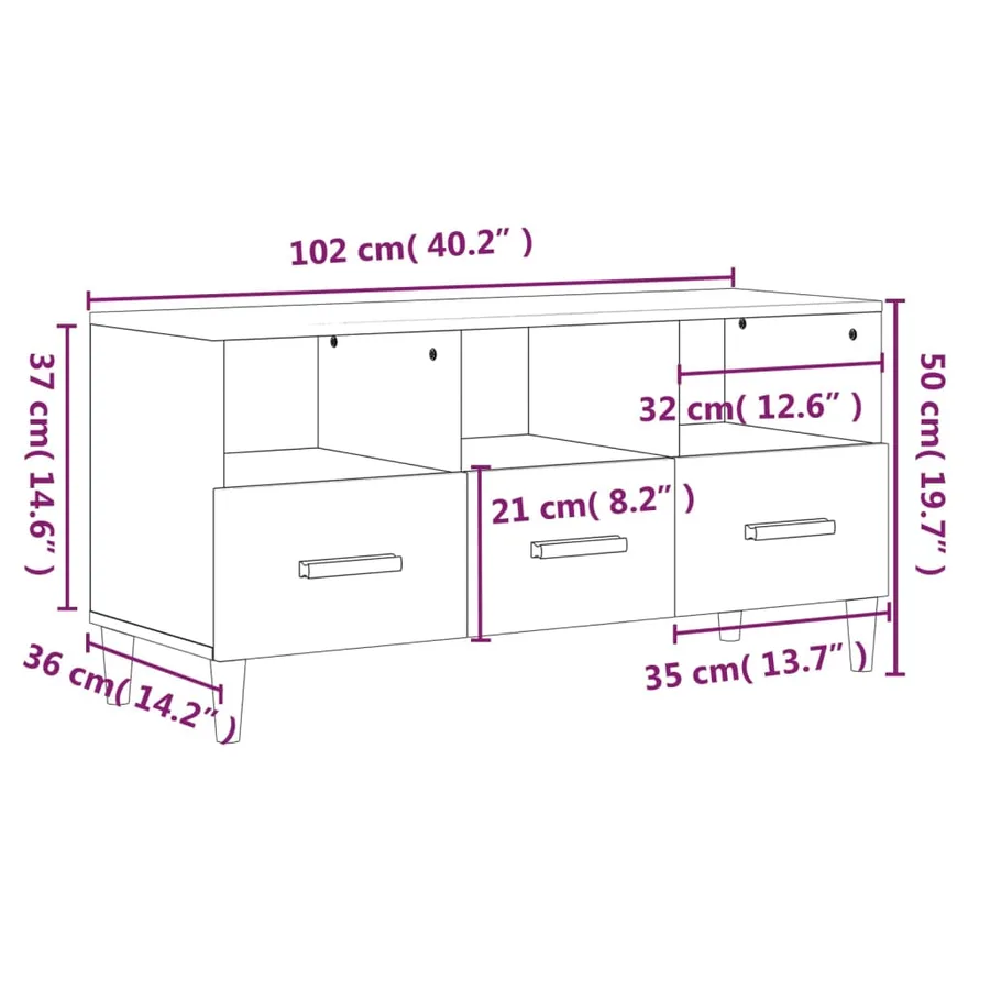 Meuble TV Blanc 102x36x50 cm Bois d'ingénierie - 9
