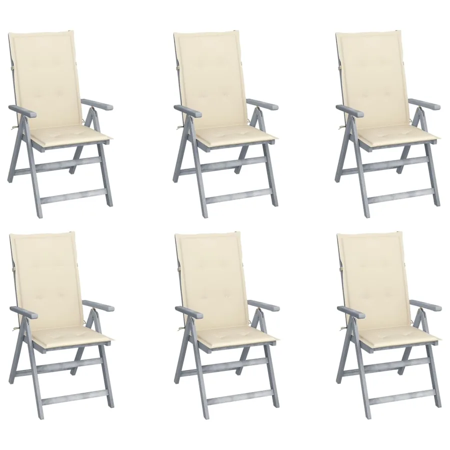 Chaises inclinables de jardin lot de 6 et coussins Bois acacia