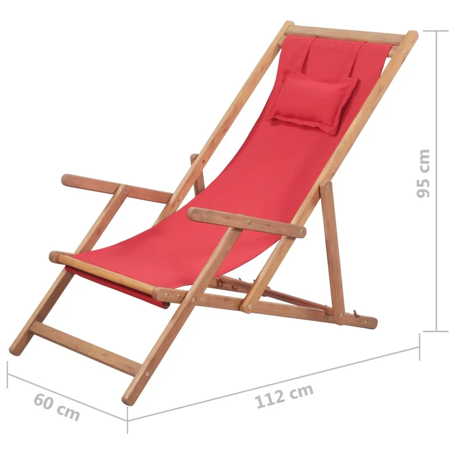 Chaise pliable de plage Tissu et cadre en bois Rouge - 13