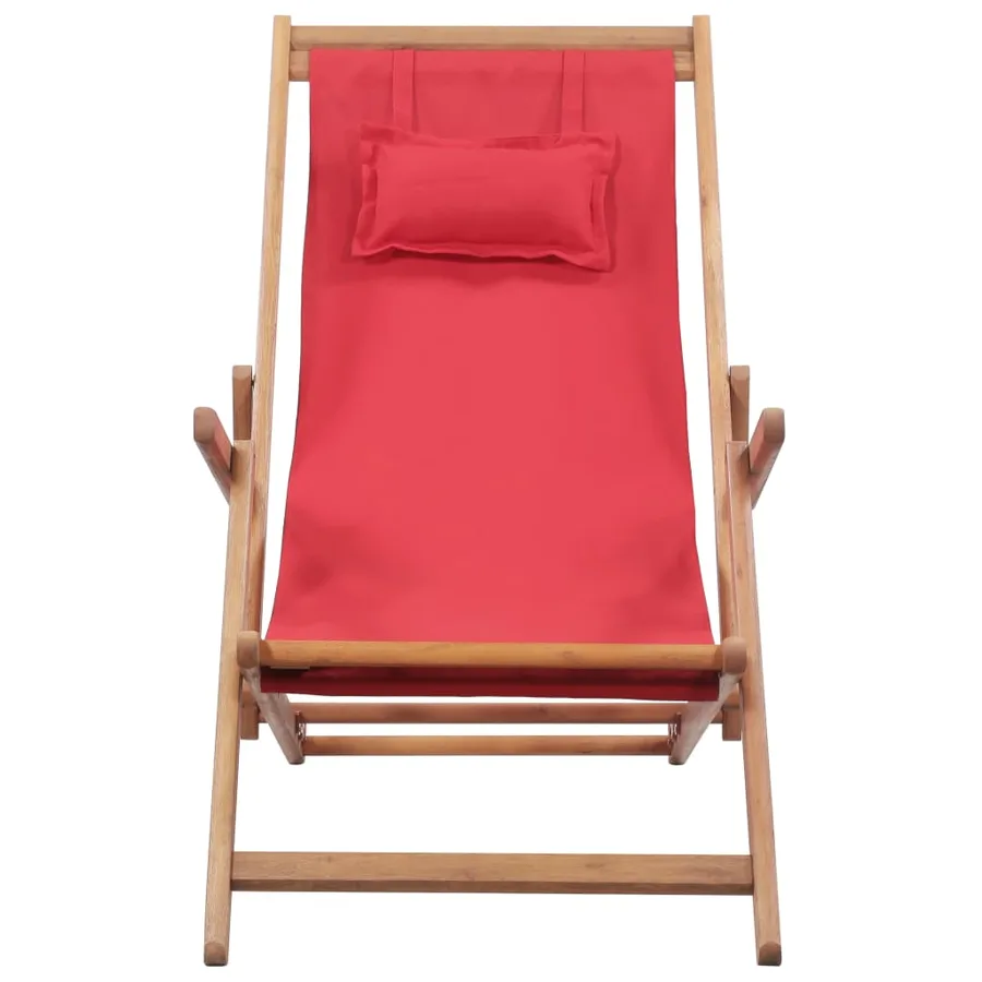 Chaise pliable de plage Tissu et cadre en bois Rouge - 2