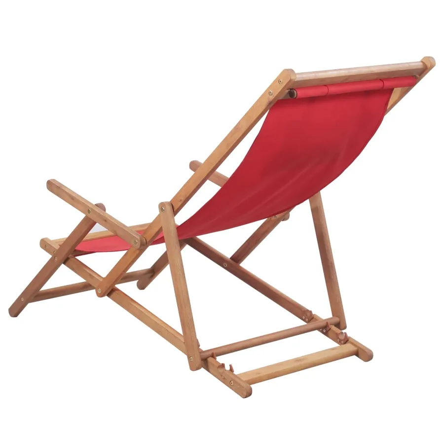 Chaise pliable de plage Tissu et cadre en bois Rouge - 3