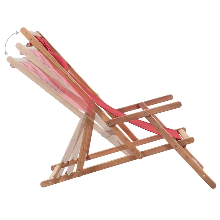Chaise pliable de plage Tissu et cadre en bois Rouge - 5