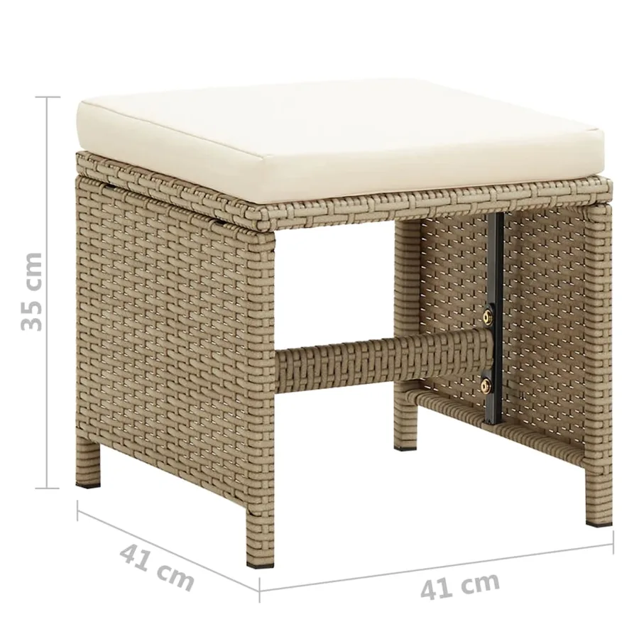 Tabourets de jardin lot de 2 avec coussins Résine tressée Beige - 8