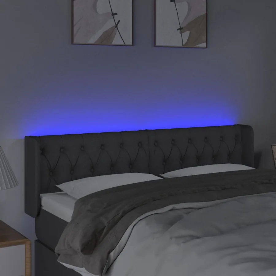 Tête de lit à LED Gris foncé 147x16x78/88 cm Tissu - 4