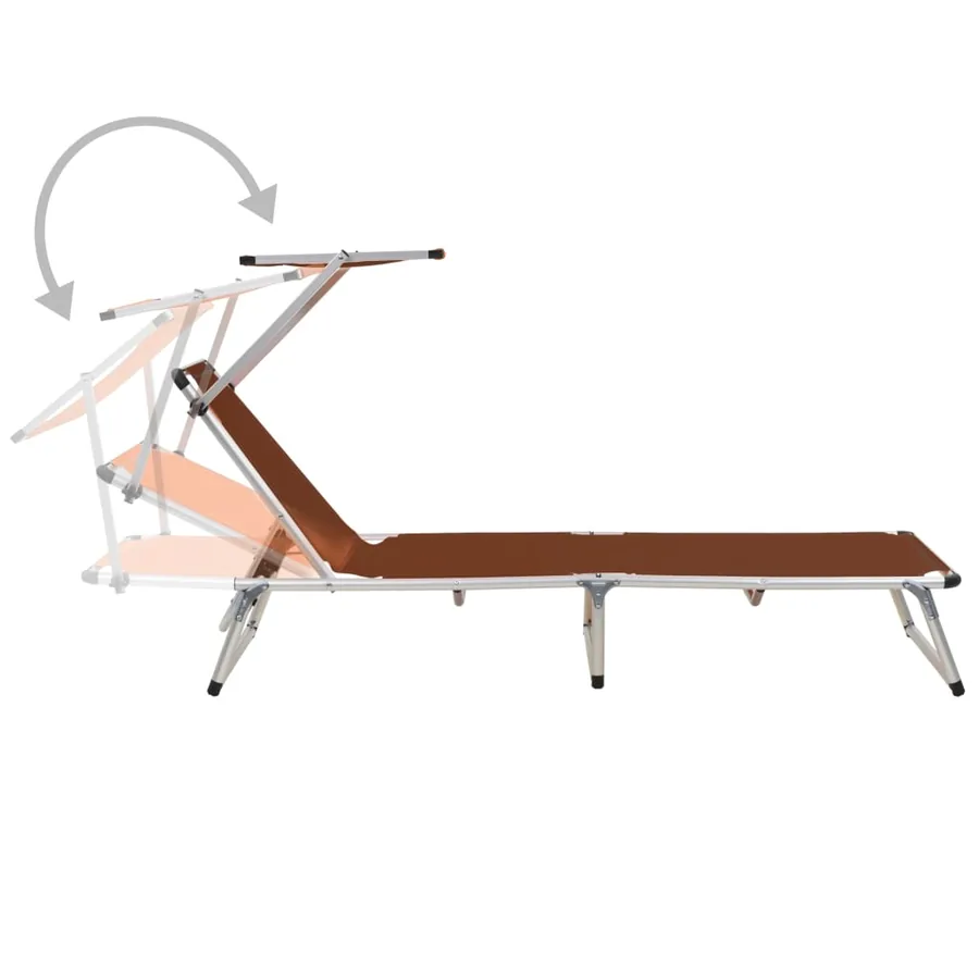 Chaise longue pliable avec auvent Aluminium et textilène Marron - 2