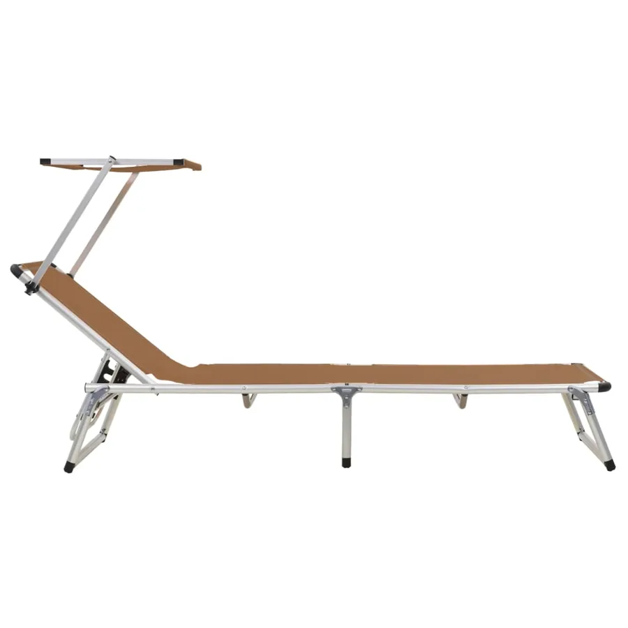 Chaise longue pliable avec auvent Aluminium et textilène Marron - 3