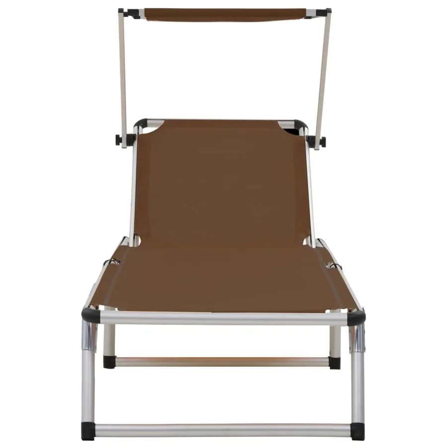 Chaise longue pliable avec auvent Aluminium et textilène Marron - 4