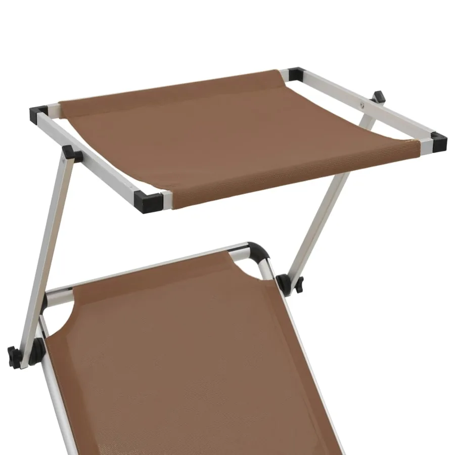 Chaise longue pliable avec auvent Aluminium et textilène Marron - 6