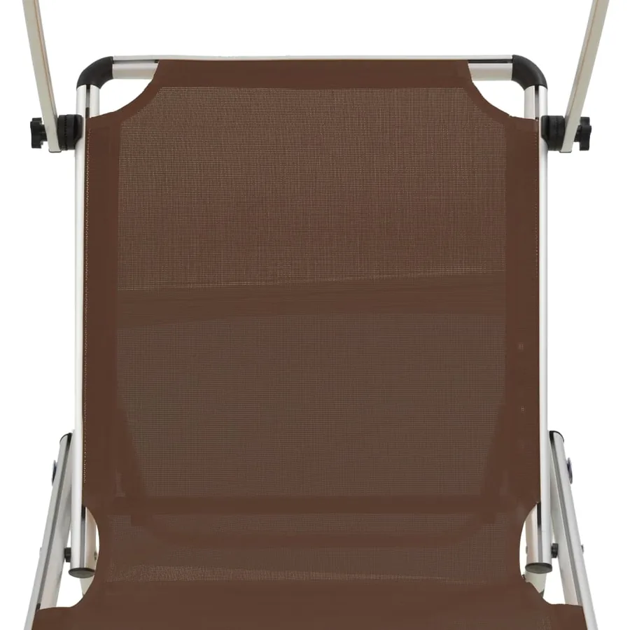 Chaise longue pliable avec auvent Aluminium et textilène Marron - 7