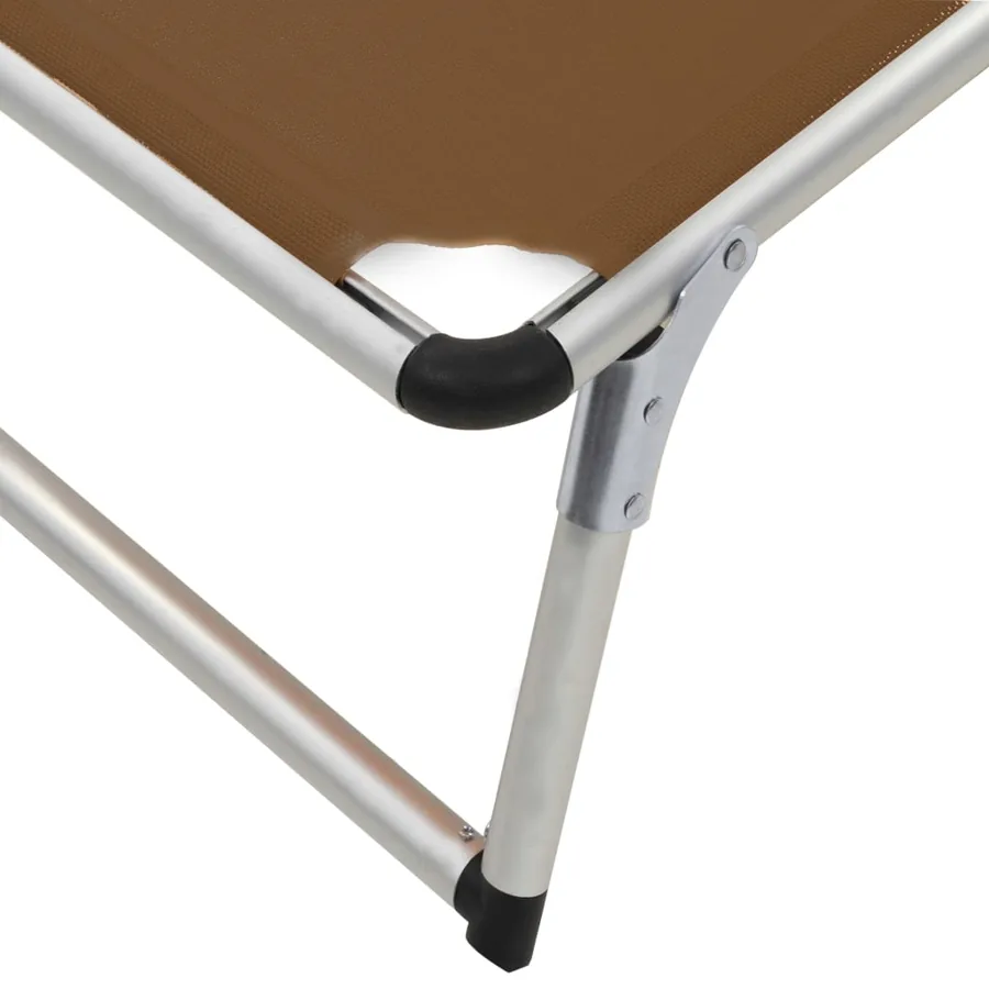 Chaise longue pliable avec auvent Aluminium et textilène Marron - 9