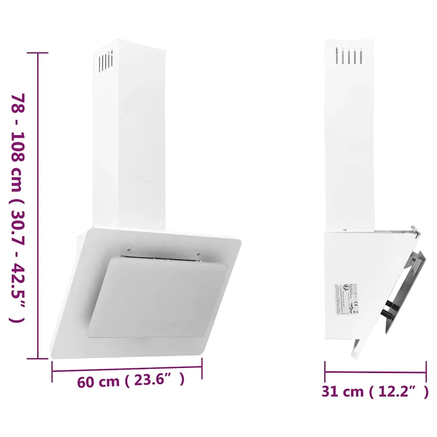 Hotte murale 60 cm Acier inoxydable et verre trempé Blanc - 10