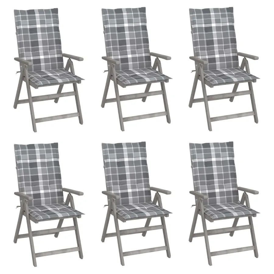 Chaises inclinables de jardin lot de 6 et coussins Bois acacia