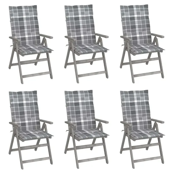Chaises inclinables de jardin lot de 6 et coussins Bois acacia
