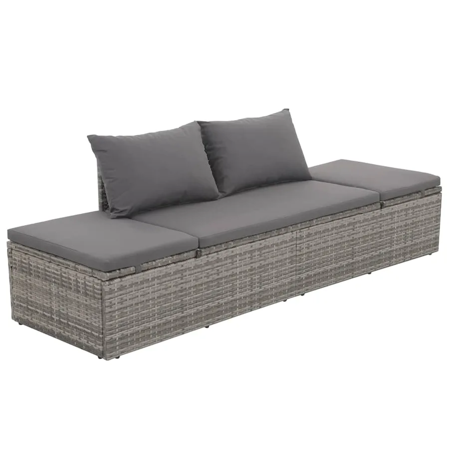 Lit de jardin Gris 195x60 cm Résine tressée - 2