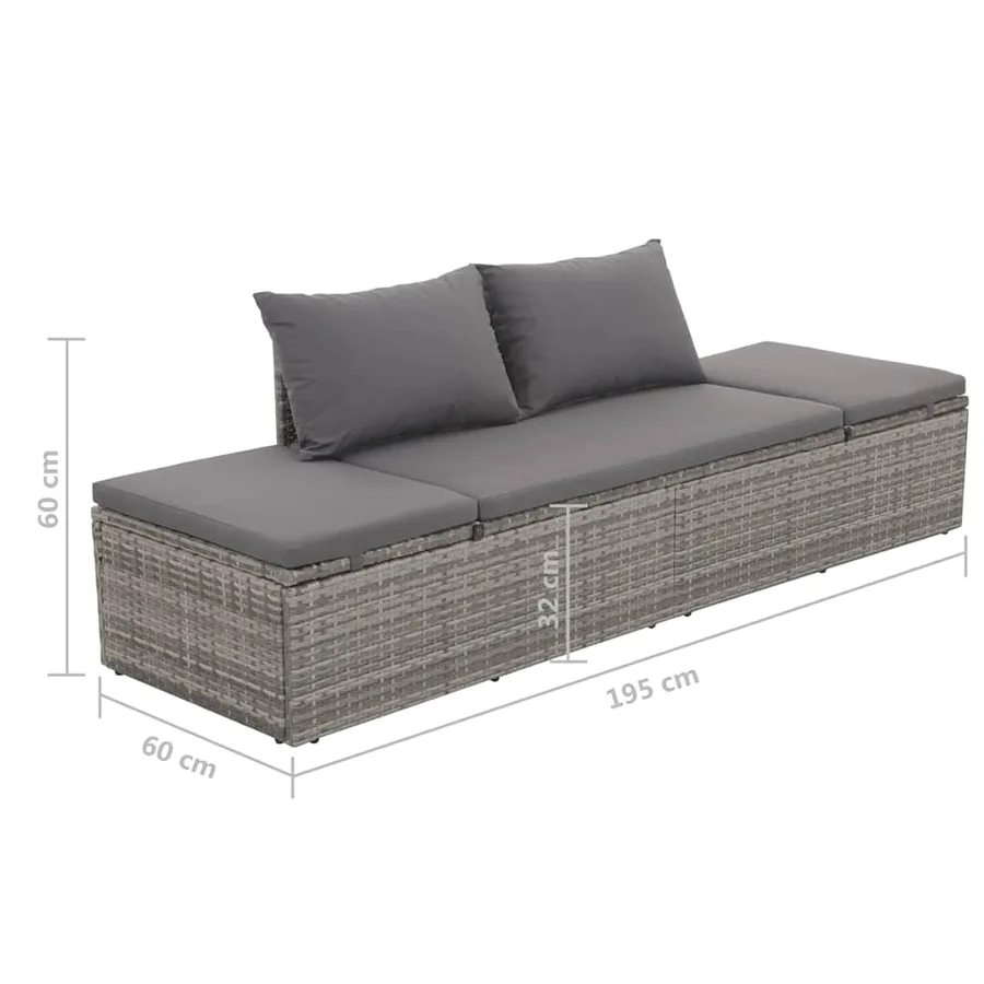 Lit de jardin Gris 195x60 cm Résine tressée - 8
