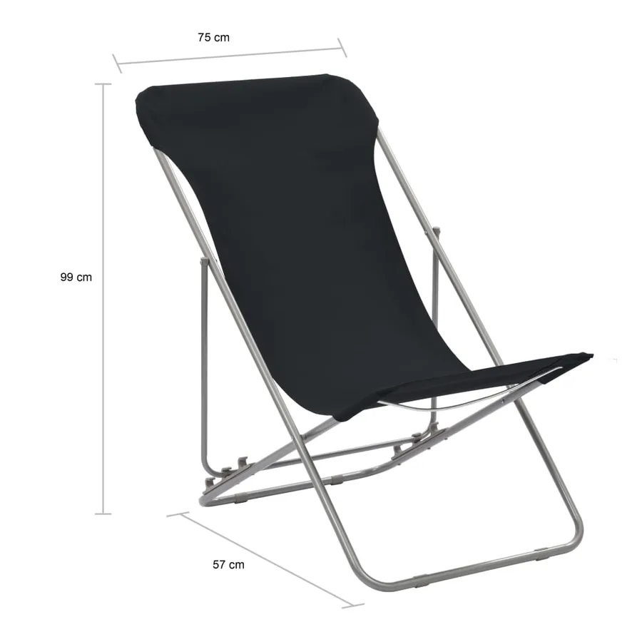 Chaises de plage pliables lot de 2 Acier et tissu oxford Noir - 10