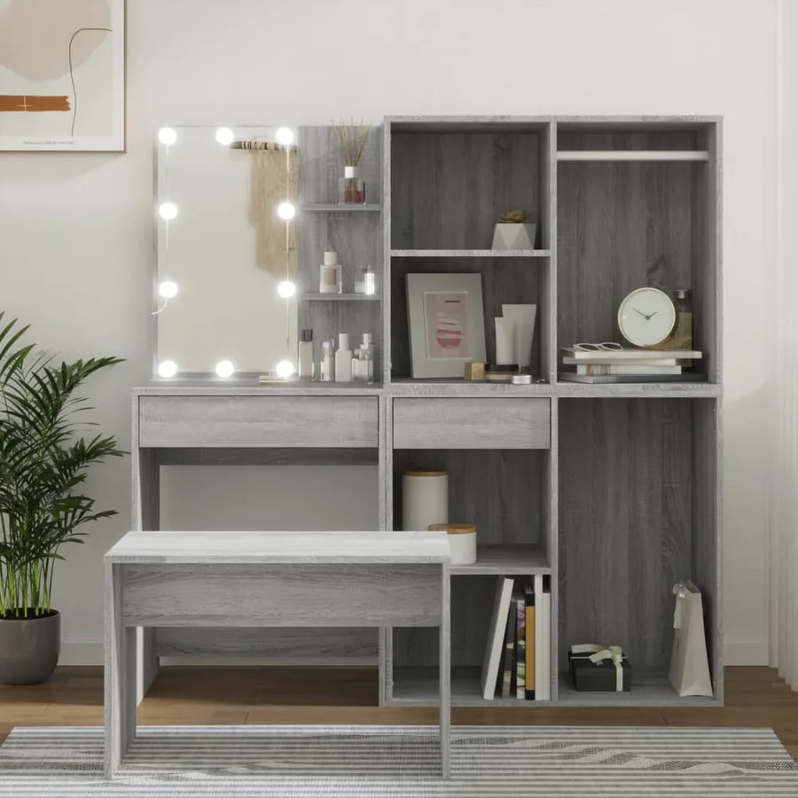 Ensemble de coiffeuse avec LED Sonoma gris Bois d'ingénierie - 3