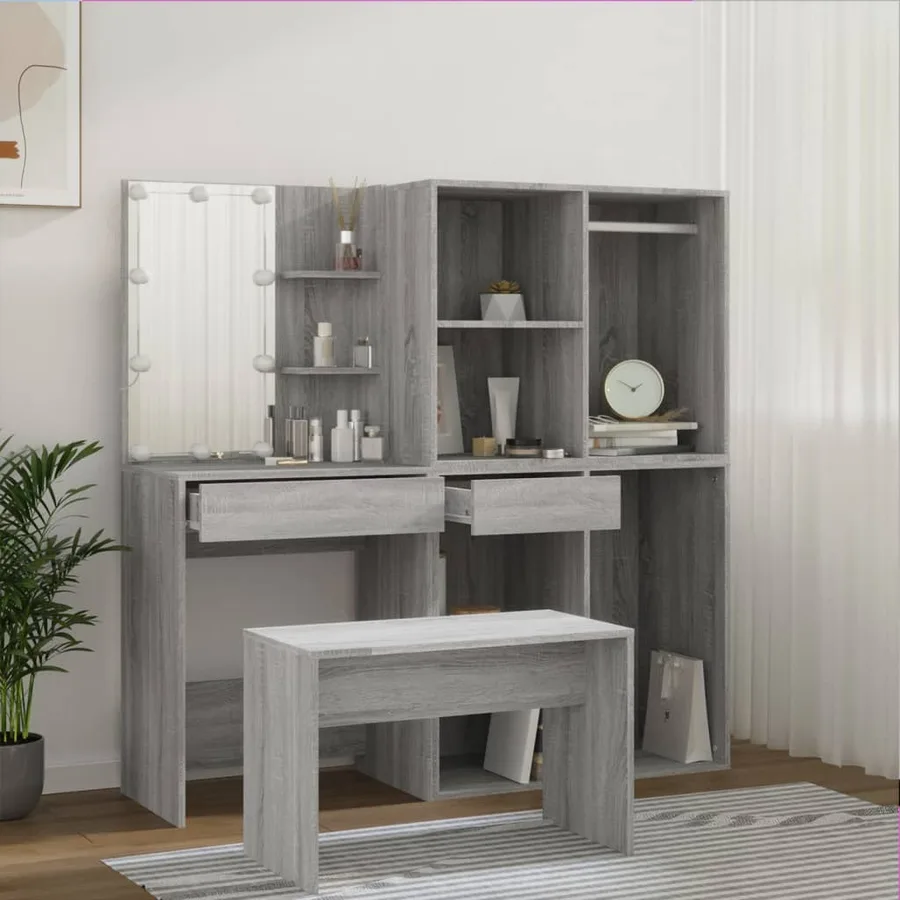 Ensemble de coiffeuse avec LED Sonoma gris Bois d'ingénierie - 4