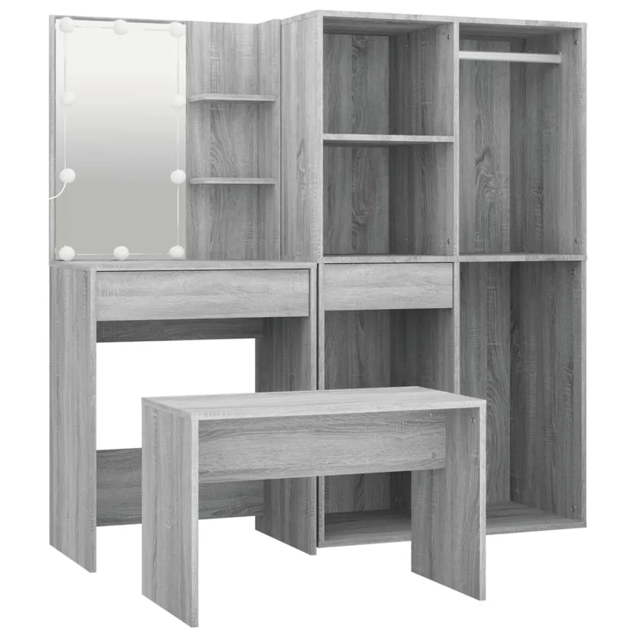Ensemble de coiffeuse avec LED Sonoma gris Bois d'ingénierie - 6