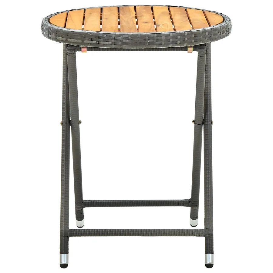 Table à thé Gris 60 cm Résine tressée et bois d'acacia solide - 3