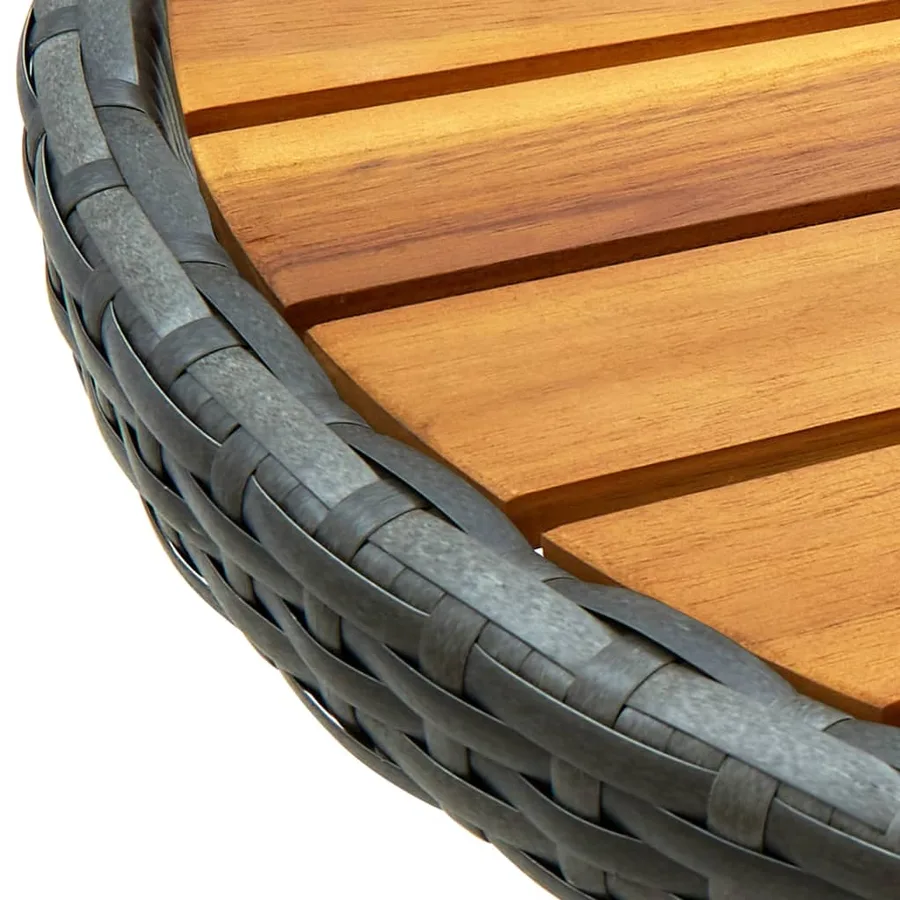Table à thé Gris 60 cm Résine tressée et bois d'acacia solide - 6