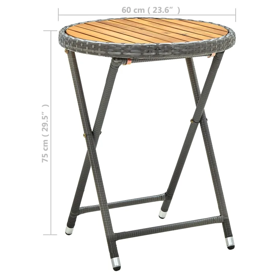 Table à thé Gris 60 cm Résine tressée et bois d'acacia solide - 7