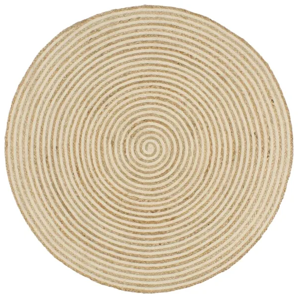 Tapis fait à la main Jute avec design de spirale Blanc 120 cm