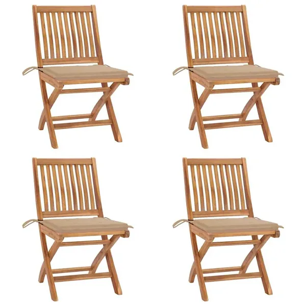 Chaises pliables de jardin avec coussins lot de 4 Teck solide