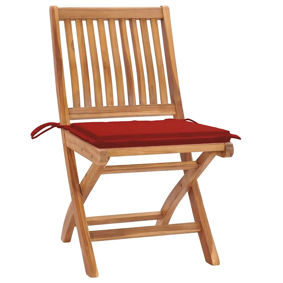 Chaises pliables de jardin avec coussins lot de 4 Teck solide - 15