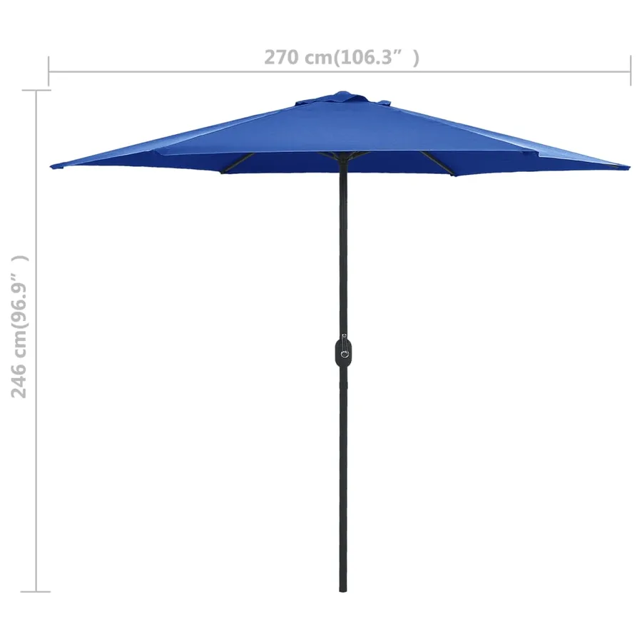 Parasol de jardin et mât en aluminium 270x246 cm Bleu azuré - 7