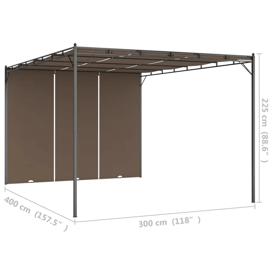 Belvédère de jardin avec rideau latéral 4x3x2,25 m Taupe - 9