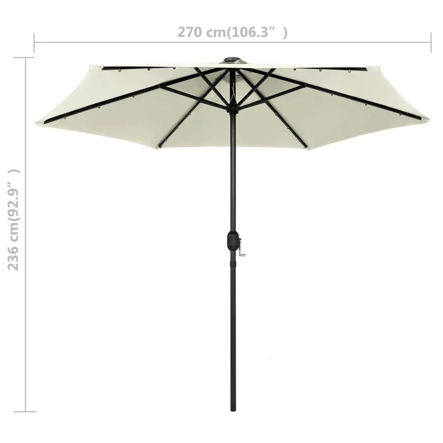 Parasol de jardin et lumières LED mât en aluminium blanc sable - 6