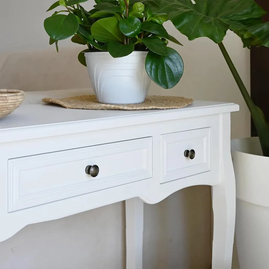 Table de console et coiffeuse avec 3 tiroirs Blanc - 3