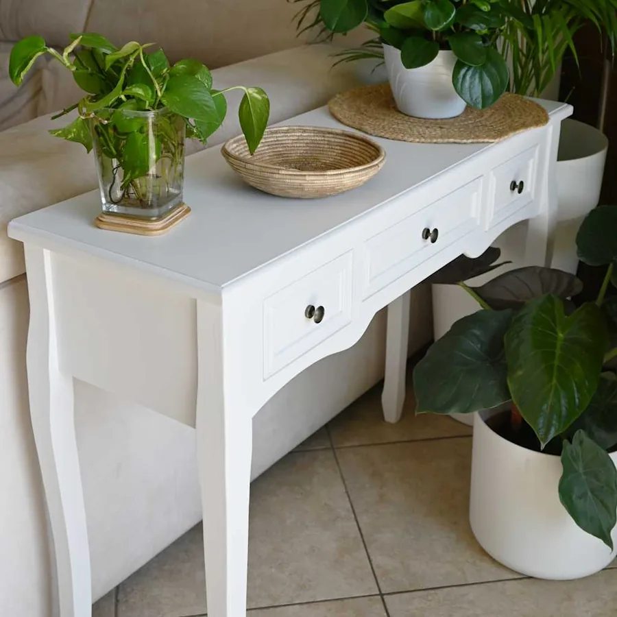 Table de console et coiffeuse avec 3 tiroirs Blanc - 4