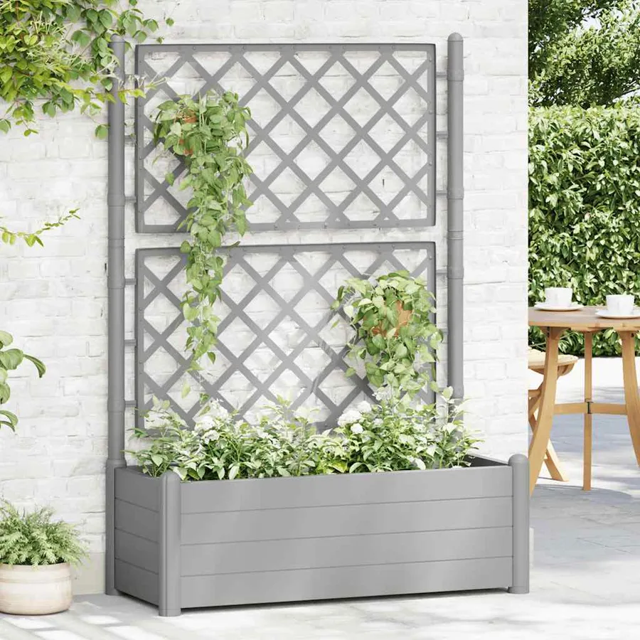 Jardinière avec treillis 100x43x142 cm PP Gris pierre - 3