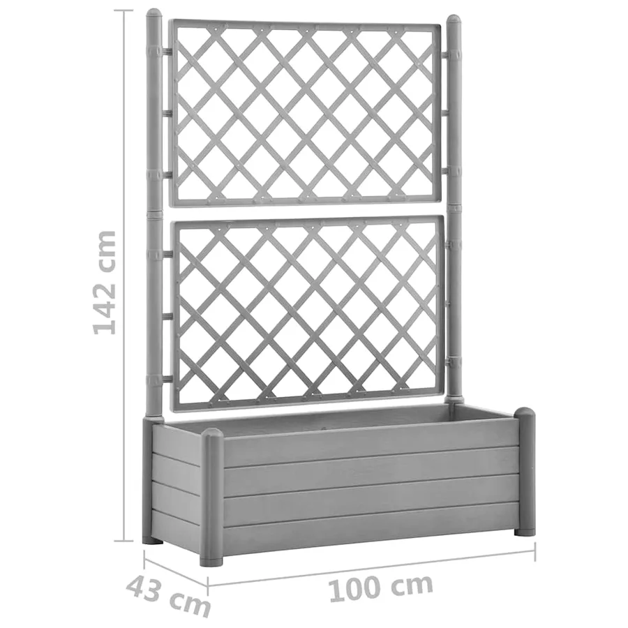 Jardinière avec treillis 100x43x142 cm PP Gris pierre - 8
