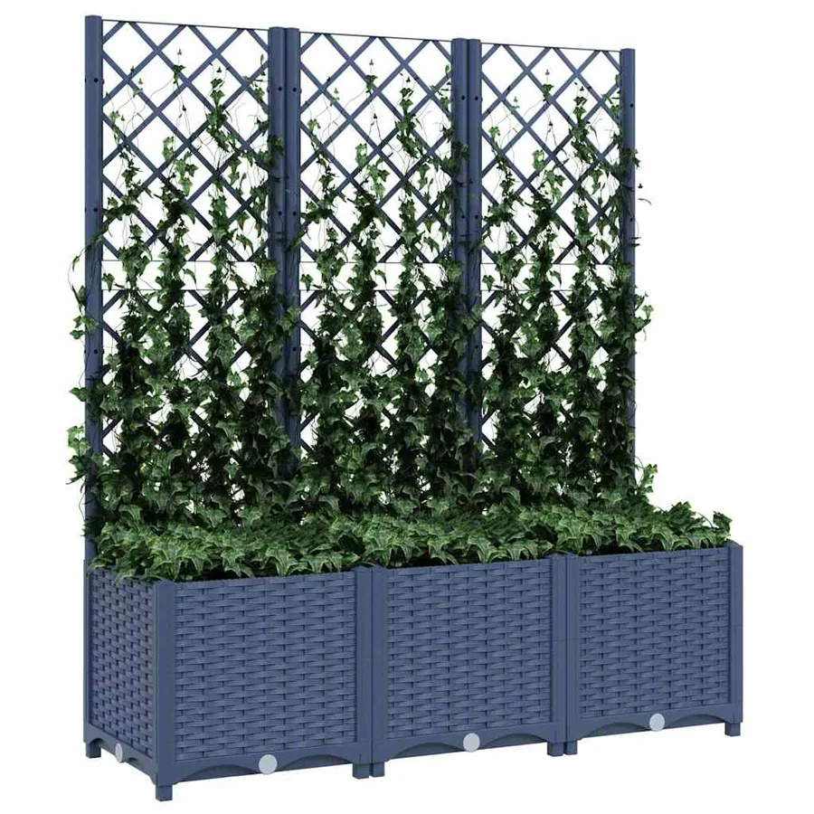 Jardinière avec treillis bleu gris 120x40x136 cm PP - 7