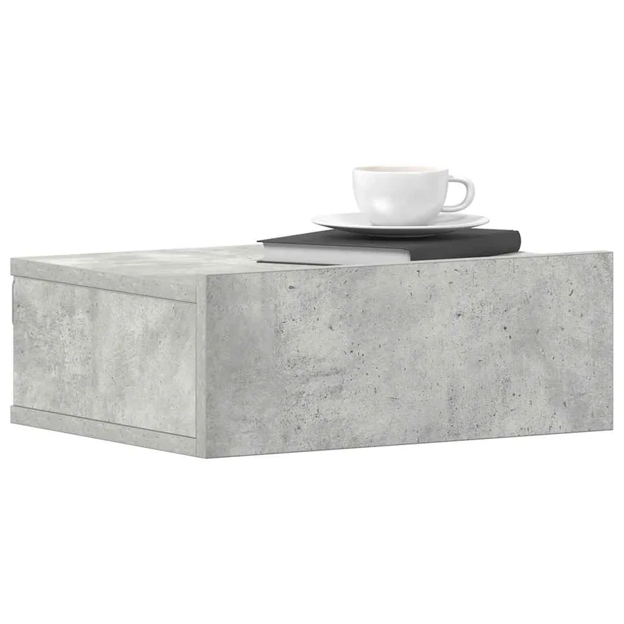 Table de chevet flottante Gris béton Bois d'ingénierie - 4