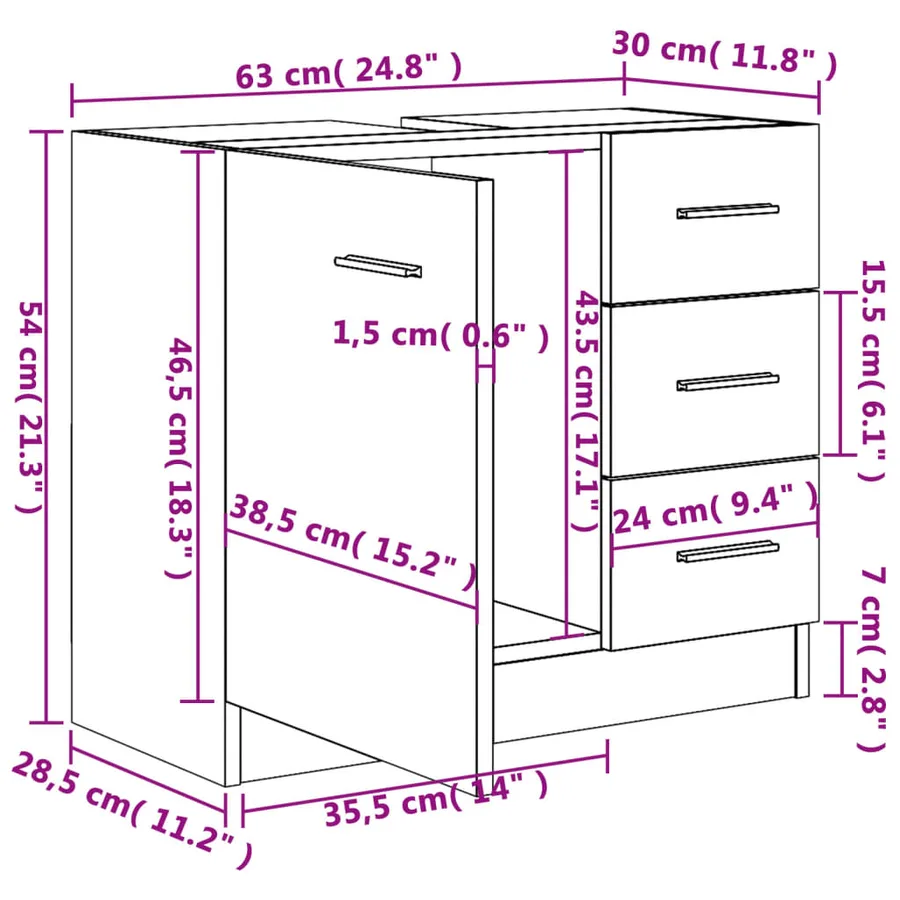 Armoire d'évier Blanc 63x30x54 cm Bois d'ingénierie - 8