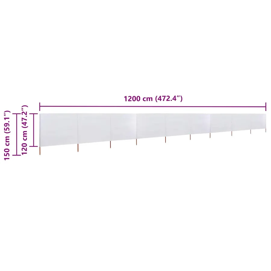 Paravent 9 panneaux Tissu 1200 x 120 cm Blanc sable - 6