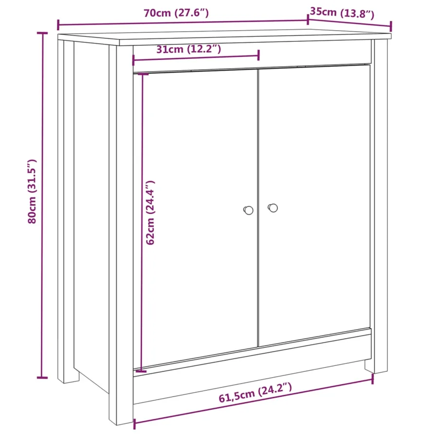 Buffet blanc 70x35x80 cm bois massif de pin - 8