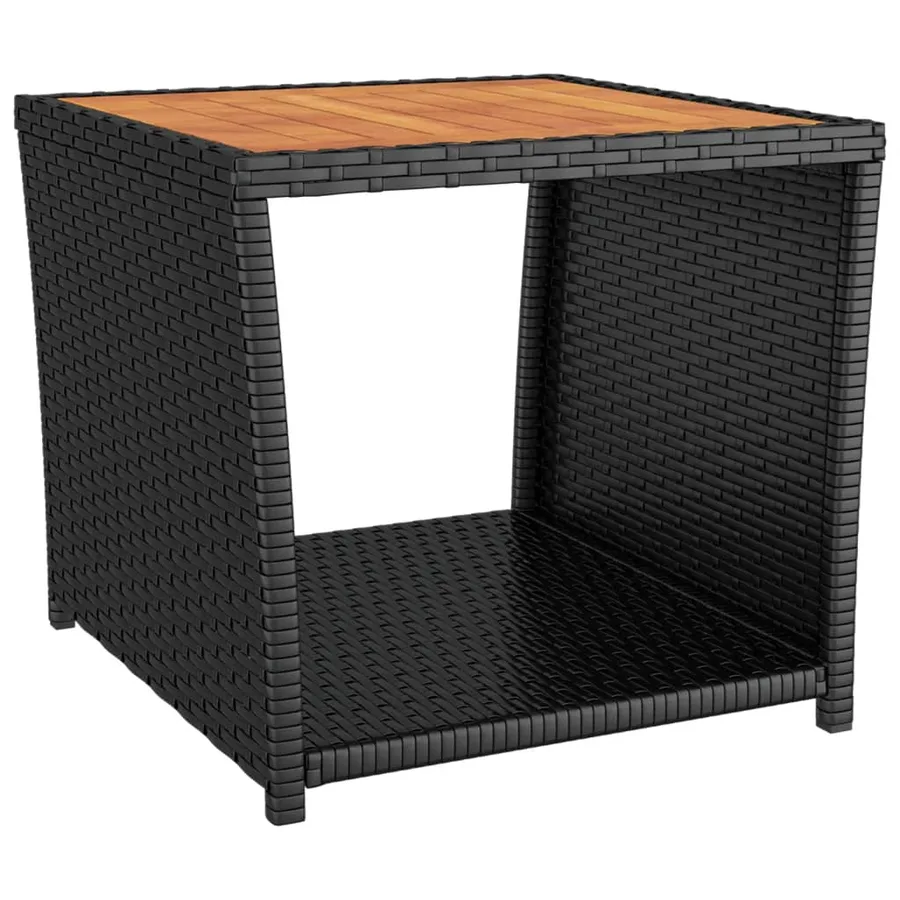 Table à thé et dessus en bois Noir Résine tressée Acacia massif - 2